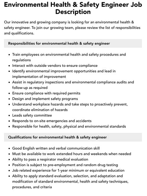 Environmental Health & Safety Engineer .
